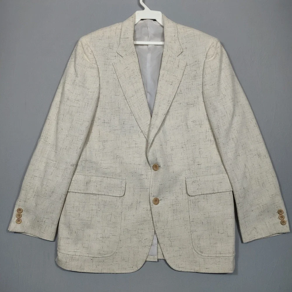 Jordache Blazer Mens L Linen Blend Two-Button Sport Coat Beige Textured